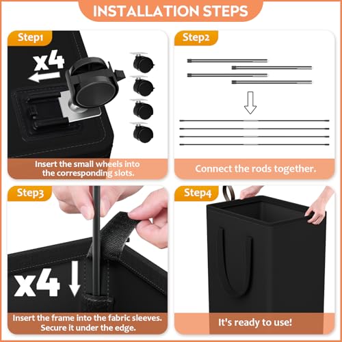 SpaceTrove Laundry Basket with Wheels, Collapsible Laundry Baskets, Laundry Hamper with Handles Detachable Wheels, Rolling Laundry Basket, Dirty Clothes Hamper for Bathroom, Dorm, Bedroom, Black, 100L - color: Black, size: 100L
