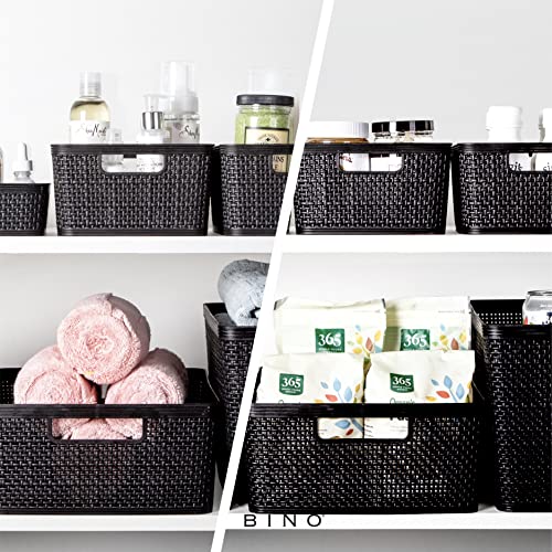 BINO | Woven Plastic Basket | Large (Black), 3-Pack | THE JUTE COLLECTION | Home Organization, Space - Saving Storage, Stylish Design | Jute Basket | Plastic Storage Basket - color: Black, size: 3PK- L
