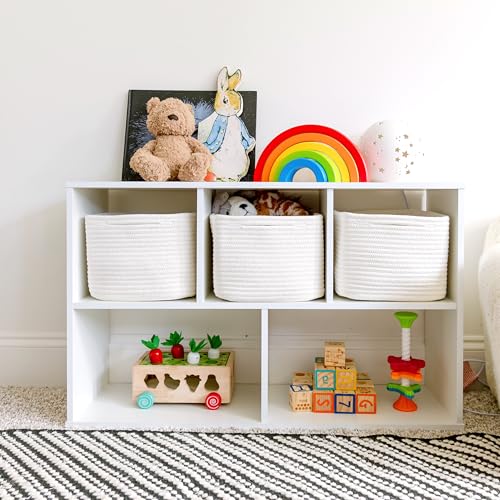 NaturalCozy Storage Cubes 9”x9”x7”Cotton Rope Woven Baskets for Organizing 3-Pack | 9 Inch Cube Storage Bin | Small Basket for Shelf Nursery, Pantry, Decorative Plant, Bathroom Closet, Toy Gift - color: Off White