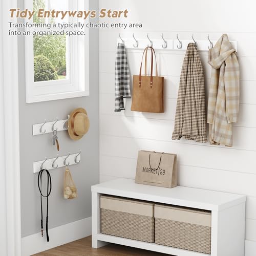 Forbena White Coat Rack Wall Mount 4-Pack, Coat Hanger Wall Mounted for Hanging Clothes Purse, Modern Key Holder Hooks for Closet Hat, Belt, Bag, Backpack, Leash (White and Silver - 16 Hooks) - color: White & Silver