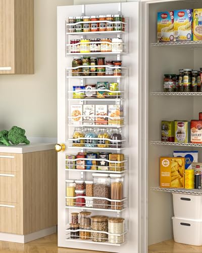 Moforoco White Narrow 9-Tier Over The Door Pantry Organizer, Pantry Organization and Storage, Metal Hanging Basket Wall Spice Rack Seasoning Shelves, 12.2" - color: White, size: 9-Tier Narrow