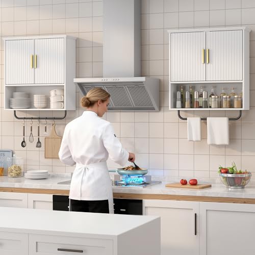 Bathroom Wall Cabinet with Towel Bar, 2 Doors & Adjustable Shelves - Space Saving Wood Wall Mounted Medicine Cabinet Storage Organizer for Bathroom, Laundry, Kitchen, Living Room (White) - color: White, size: 7.87"D x 23.6"W x 26.6"H