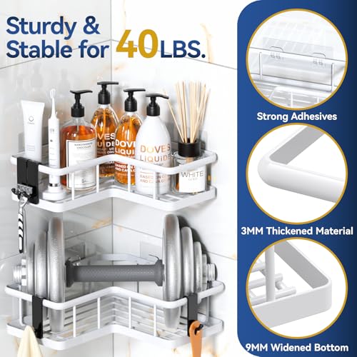 YASONIC Corner Shower Caddy, 5-Pack Adhesive Rustproof Stainless Steel Shower Organizer with Soap Holder, No Drilling Shower Shelf for Inside Shower, Dorm, Renters, White - color: White, size: 5Pack
