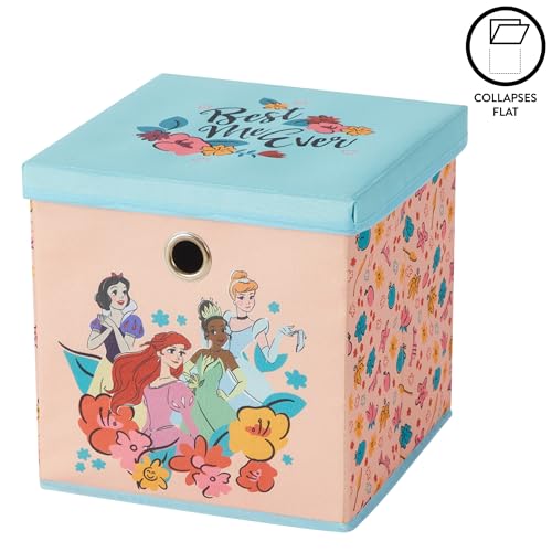 Idea Nuova Disney Princess Collapsible Fabric Storage Cube,10” Organizer Bin with Lid for Bedroom, Playroom, and Closet - color: Princess
