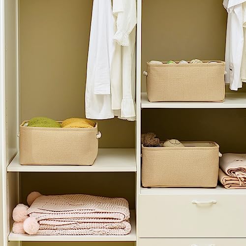 TheWarmHome Storage Bins for Shelves - Medium 3Pack 13.8L*9.8W*6.7H inch Canves Storage Basket for Organizing, Fabric Storage with Handles for Clothes Baby Dog Toys(Beige) - color: Beige, size: 3PCS/Medium -13.8Lx9.8Wx6.7H