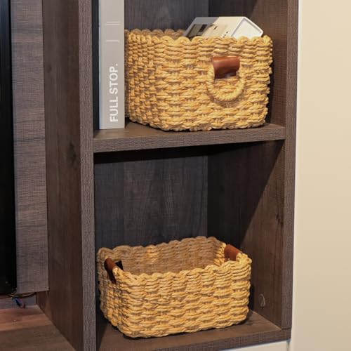 Small Paper rope baskets for Organizing,Cute woven storage Little basket for Home，Shelves, Bathroom,Decorative basket,Set of 3 (Desert color) - color: Desert color