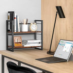 Office Desk Shelf Organizer, Wood Desktop Bookshelf Supplies Storage Rack, Shelf for Top of Desk and Dresser (Brown-2 Tier) - color: Brown