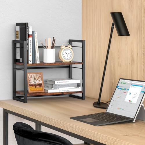 Office Desk Shelf Organizer, Wood Desktop Bookshelf Supplies Storage Rack, Shelf for Top of Desk and Dresser (Brown-2 Tier) - color: Brown