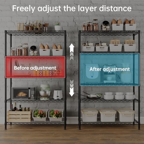 SINGAYE 5 Garage Heavy Duty Shelving Unit Kitchen Pantry Close Home Organizers and Storage Bathroom Shelf Laundry Room Organization Industrial Book Metal Wire Adjustable Shelves - color: Black, size: 5-Tier 18"D X 46"W X 77.2"H