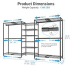 VIPEK X3 Plus Large Expandable Closet Rack Adjustable from 5'10" to 8'8" with Extendable Shelves and Hanger Rods, Freestanding Clothing Racks Modular Closet Systems Wardrobe, Max Load 1360LBS, Black - color: Black, size: X3 Plus