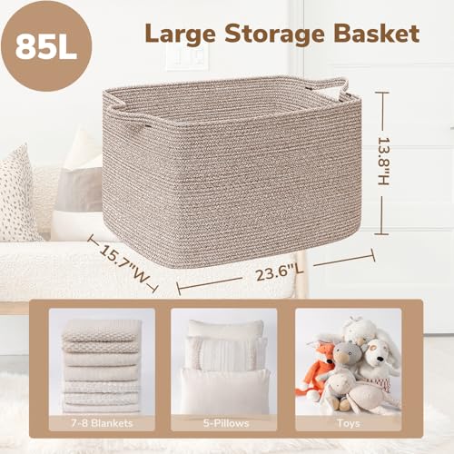Goodpick Blanket Basket, Woven Baskets for Storage, Extra Large Storage Basket for Clothes, Toys, Dirty Clothes Basket for Laundry, Living Room, 23.6" x 15.7" x 13.8", Brown, 85L - color: Brown, size: X-Large(23.6"L x 15.7"W x 13.8"H)