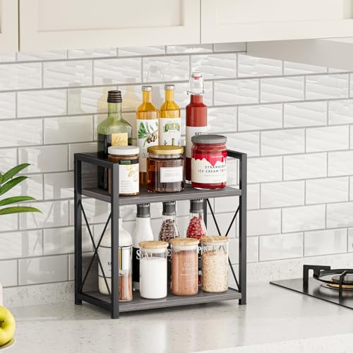 Giikin Countertop Shelf Organizer, 2 Tier Coffee Organizer for Desktop, Grey Counter Shelf Spice Rack for Kitchen (Grey, M) - color: Grey, size: Medium