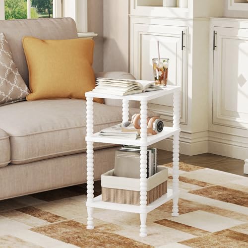 Side Table, 3-Tier Small End Table, Tall Accent Table with Storage Shelf for Small Spaces, Bedroom, Living Room, Farmhouse, White - color: White, size: 3-Tier