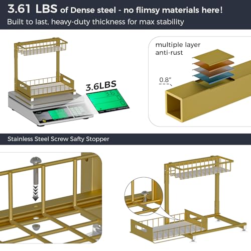 L-Shaped Under Sink Organizer, 2-Tier Pull Out Metal Kitchen Cabinet Organizer with Sliding Storage Drawer, Height Adjustable Heavy Duty Under Bathroom Sink Storage for Cleaning Supplies 1 Pack - color: Gold V2.0, size: 1 Pack