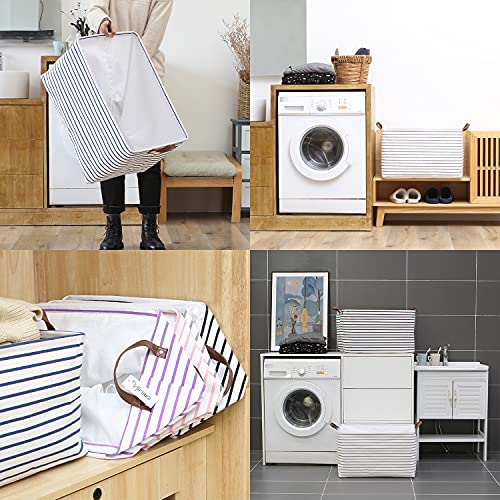 Hinwo 70L Extra Large Storage Bins, Closet Organizers and Storage, Foldable Clothes Storage Baskets with Handles, Containers for Clothing, Blanket, Comforters, Toys, Bedding (Gray Stripe) - color: Gray Stripe, size: 22" / 70L / 1-Pack