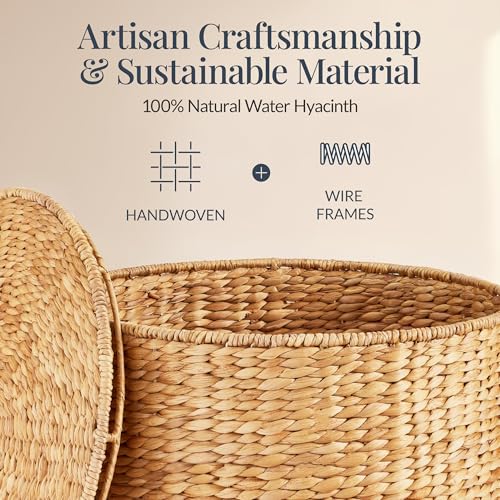 Best Choice Products Large Round Storage Ottoman W/Lid, Handwoven Water Hyacinth Footstool, Accent Stool, Side Table, Storage Container, Plant Stand For Living Room, Office, or Bedroom - Natural - color: Natural