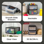 IRIS USA 30 Qt. Plastic Drawer Storage Organizer Stacking Drawers, 2-Pack, Stackable Unit with Sliding Drawer for Clothes Bedroom Kitchen Under Sink Pantry Craft Room Bathroom Dorm Office, Black - size: 30 Qt - 2 Pack