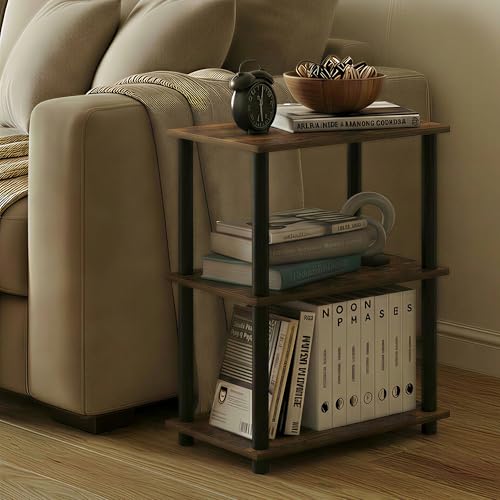 Furinno Turn-N-Tube Storage Shelves, 3-Tier Open Frame Book Shelf, Standing Corner Shelf, Toolless Open Shelves, for Organization and Storage, Living Room, Garage, Home Office, Amber Pine - color: Amber Pine/Black, size: 3-Tier Narrow