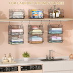6 Tier Closet Hanging Organizer, Clothes Hanging Shelves with 4 Hanging Hooks 5 S Hooks, Wire Storage Basket Bins, for Clothing Sweaters Shoes Handbags Clutches Accessories Patent Design-Black