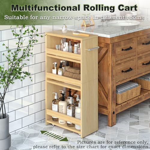 MARTY Rolling Storage Cart 7.9" W, 4-Tier Kitchen Cart with Wheels Handle, Slim Storage Cart Mobile Shelving Utility Carts for Bathroom Laundry Room Organization Narrow Places (Maple) - color: Maple, size: 7.9"D x 15.75"W x 31.5"H