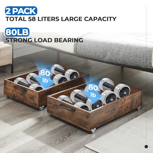 TIOPGHAD Under Bed Storage with Wheels, 2-Pack Under Bed Shoe Storage Organizer Drawer, Composite Wood Particleboard Organizer for Shoes Clothes Containers in Bedroom for Clothes,Shoes(Brown) - color: Brown