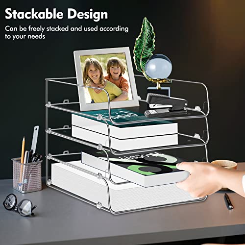 Stackable Paper Trays, 4 Tier Desk File Organizer, Document Letter Tray for Office Supplies, Magazine