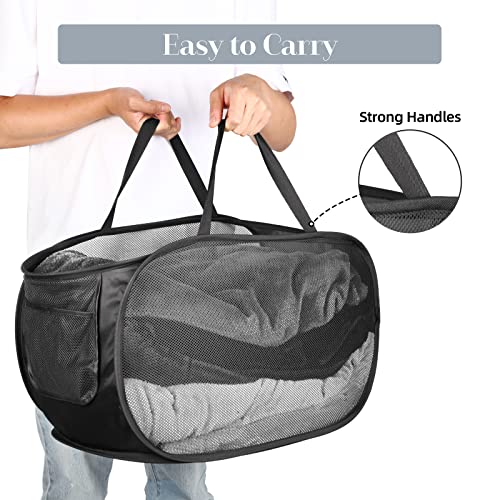 5 Pcs Durable Collapsible Laundry Baskets, Foldable Laundry Basket Large Opening, Pop Up Laundry Hamper with Pocket, Clothes Hamper with Handles for Laundry, Bathroom, Kids Room, Dorm or Trave - color: Gray+Black+Navy+Green+Beige