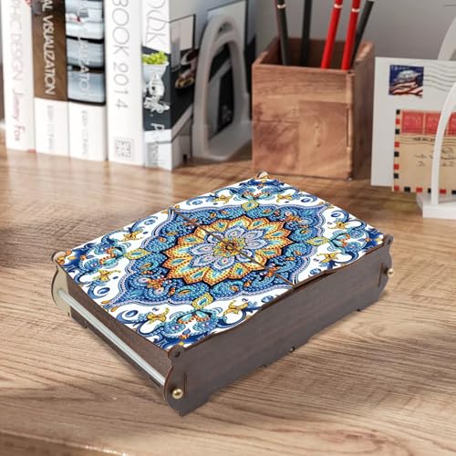 antor DIY Diamond Painting Wooden Storage Box, Mandala Floral Geometric Creative Special Shaped Rhinestone Diamond Art Organizer Box with Flip Lid, Handmade Art Desktop Decorations Gift for Adults - color: Floral Geometric