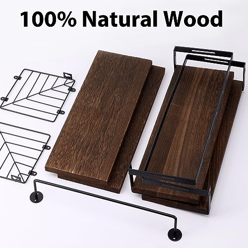 Fixwal 3+1 Tier Wall Mounted Bathroom Shelves Over Toilet, Rustic Wood Floating Shelves with Metal Frame and Towel Bar for Bathroom, Kitchen, Bedroom, Living Room (Dark Brown) - color: 6-dark Brown