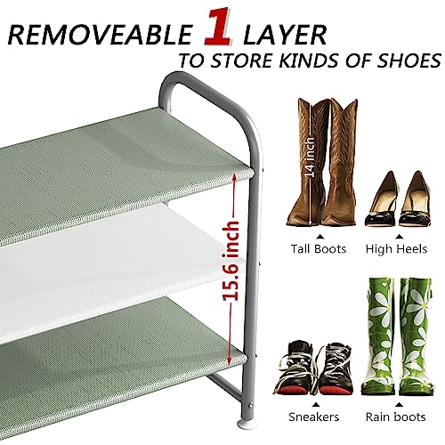 INGIORDAR Shoe Rack 3 Tier Long Storage Organizer Wide Metal Shoe Shelf for Closet Entryway Grey - color: Grey, size: 3 Tier