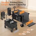 58”L Extender Collapsible Wagon, Extra Long Foldable Wagon Cart with Extended Tailgate, Heavy Duty Rolling Utility Cart with All-Terrain Big Wheels for Shopping Sports Beach, Black - size: 240L
