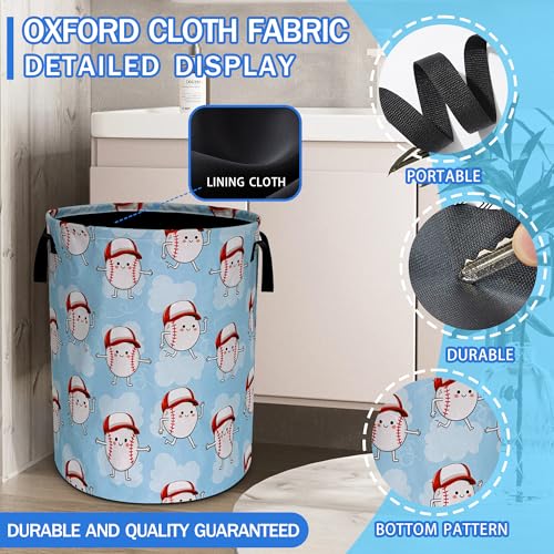 Cute Baseball Laundry Basket Oxford Cloth Funny Ball Cartoon Laundry Hamper With Handle Foldable Portable Clothes Storage Basket 18.9 X 16.5 In Storage Bag For Laundry Room/Bathroom/Bedroom - color: Cute Baseball