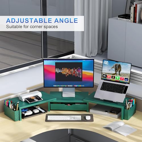 gianotter Dual Monitor Stand Riser, Desk Organizer With Drawer and 2 Pen Holders, Monitor Stand for Desk, Office Decor Essentials (Green) - color: Green