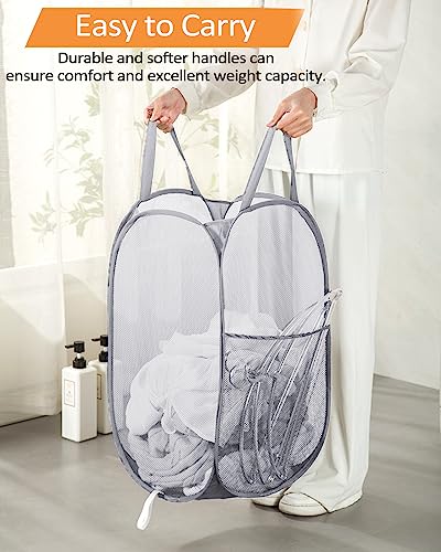 Durable Collapsible Laundry Baskets, Foldable Laundry Hamper with Side Pocket, Tear-resistant Clothes Hampers for Bathroom, Laundry, Kids Room, Dorm or Travel Grey - color: Gray, size: Pop Vertical