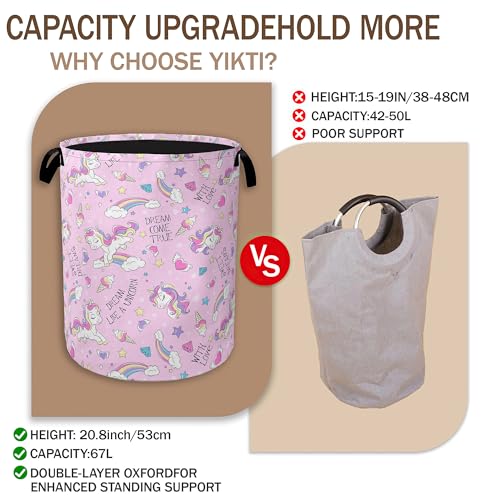 Laundry Hamper,Pink Unicorn Laundry Basket,Dreamy Rainbow Portable Collapsible Laundry Room Organization Storage for Dorm Room,Nursery,Bathroom,Bedroom,16x20 Inch - color: Pink Unicorn