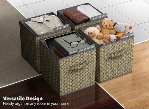 Sorbus Foldable Storage Bins - 11 Inch Sturdy Collapsible Fabric Storage Cubes with Handle - 4 Baskets for Organizing Clothes & Toys - Organization & Storage Baskets for Shelves, Pantry, Closet, Cubby - color: Woven Gray