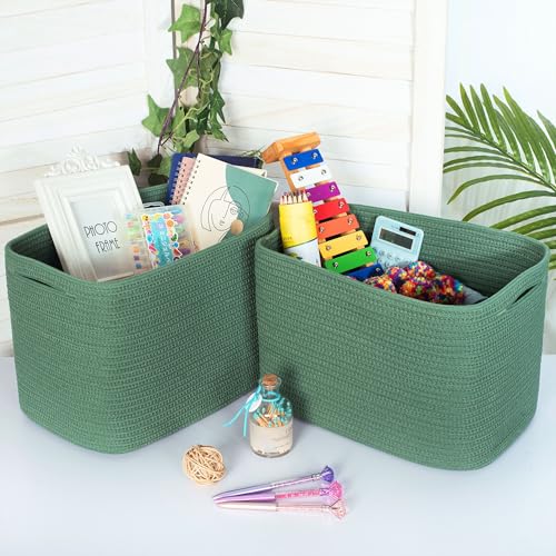 MINTWOOD Design 3-Pack Decorative Woven Storage Baskets for Shelves, Cube Bin Box for Organizing Books, Shoes, Dog Toys, Pantry Closet and Living Room Organizer, Forest Green - color: Forest Green