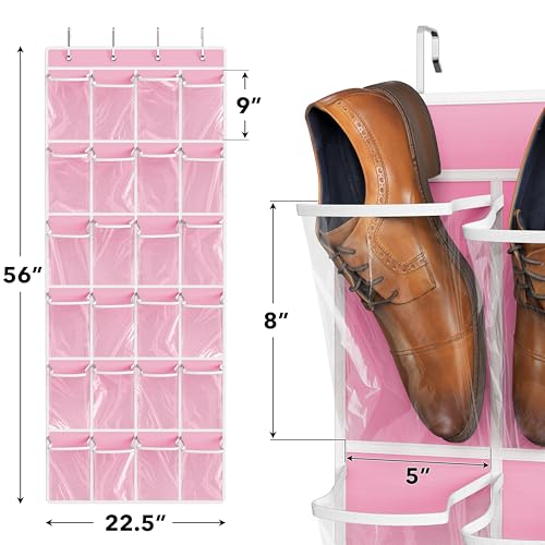 Simple Houseware 24 Pockets Large Clear Pockets Over The Door Hanging Shoe Organizer, Pink (56" x 22.5") - color: Pink, size: Extra Large Pockets
