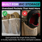 Jestik RV Shoe Storage for Bedside - 16 Large Pocket Bed Hanging Shoe Organizer Bag with Hooks, Wall Mounted Shoes Rack, Foldable Mesh Pockets, Bedside Caddy for Shoes, RV & Camper Essentials (2 Pack)