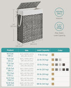 SONGMICS Slim Laundry Hamper with Lid, 14.5 Gallon (55L) Rattan Clothes Laundry Basket with Lid and Handles, Foldable, Removable Liner, Dove Gray ULCB164G01 - color: Dove Gray, size: 55 L
