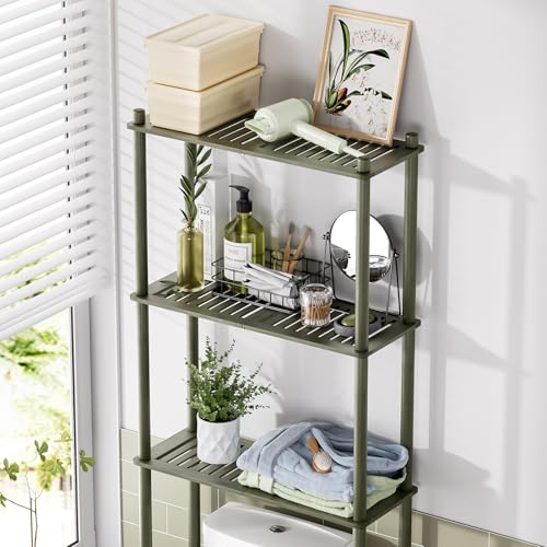 AmazerBath Bamboo Over The Toilet Storage Shelf, 3-Tier Over Toilet Bathroom Organizer Rack, Bathroom Shelves Over Toilet Space Saver, Forest Green - style: Forest Green-3-tier