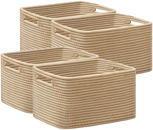 UBBCARE 4 Pack Storage Baskets for Shelves, Baskets for Organizing, Cube Shelf Storage Bin with Handles, Woven Storage Basket, 13"L x 9"W x 7.5"H, Brown - color: Brown, size: 4 Pack-13"(L)×9"(W)x7.5"(H)