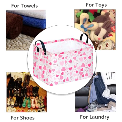 MAIZMZ Girls Gift Basket Heart Print Storage Cube for Women, Closet Shelf Organizer Bins Empty Gift Basket with Handles Nursery hamper Kids Toys Books Box Room Deco - color: Heart