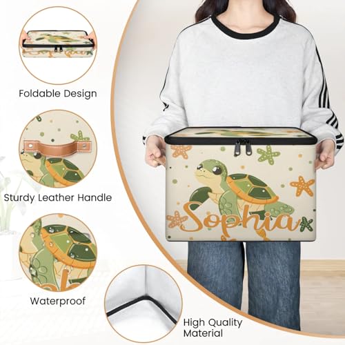 Custom Storage Basket with Name, Personalized Storage Bins with Zipper Lid, Foldable Fabric Storage Box Large capacity with Handle Starfish Turtle - color: Option 26