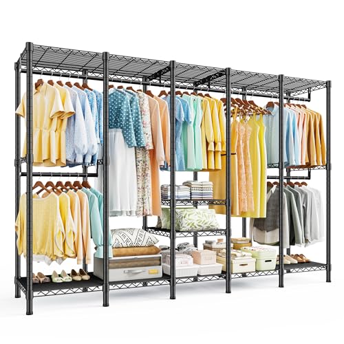 Raybee 88.2" W Clothes Rack Heavy Duty Clothing Racks for Hanging Clothes Extra Wide Portable Closet Loads 1200LBS Freestanding Garment Rack for Bedroom 88.2" W x 75.6" H x 15.7" D, Black - color: Black, style: NO COVER