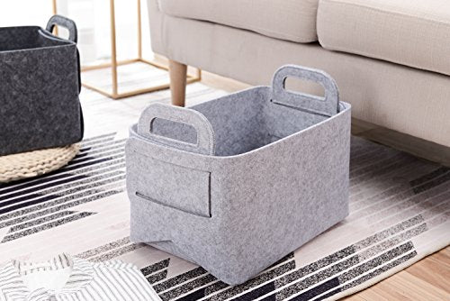 Storage Basket Felt Storage Bin Collapsible& Convenient Box Organizer with Carry Handles for Office Bedroom Closet Babies Nursery Toys Laundry (Light grey, 13.8inch（L）×9.5inch（W）×8.3inch（H）) - color: Light grey, size: 13.8inch（L）×9.5inch（W）×8.3inch（H）