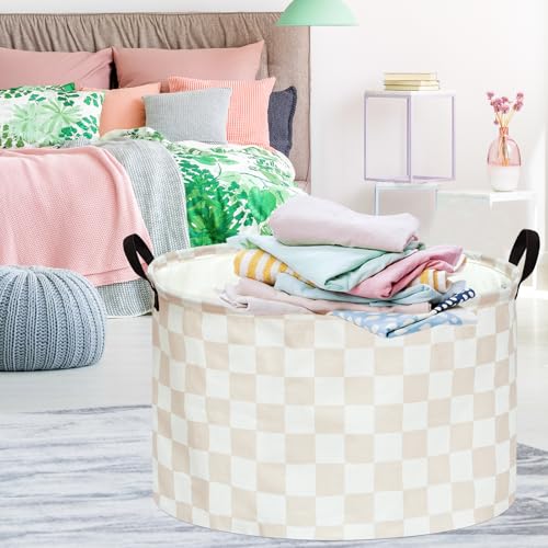 MAIZMZ Checkered Storage Basket Extra Large 80L Kids Hamper Baby Laundry Basket Waterproof Toys Car Organizer Collapsible Canvas for Home/Dorm/Pet/Office/Closet/Shelf/Gift Baskets - color: Cream