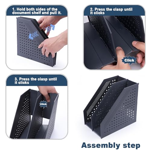 FRETONBA Collapsible Magazine File Holder with 2 Vertical Compartments Foldable Binder Holder for Desk Binder Storage Organizer Plastic Magazine Holders for Shelf, Dark Gray - color: Dark Gray, size: 2 Compartments - 1Pcs