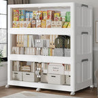 720QT Extra Large Stackable Storage Bins with Lid, 180Gal Plastic Closet Organizers and Storage Drawer, Collapsible Cabinet Box with Wheels Clear Doors for Home Kitchen Office, 3Pack White - size: 240QT, style: 3Pack