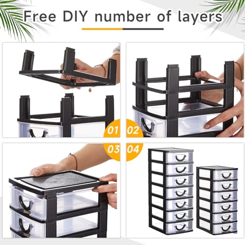 Thyle 2 Pcs Plastic Drawers Organizer Mini Organizer Stackable Plastic Clear Drawer Storage Box Containers Storage Units for Desktop Classroom Craft 6.7 x 4.9 x 13.4 inches(Black) - color: Black